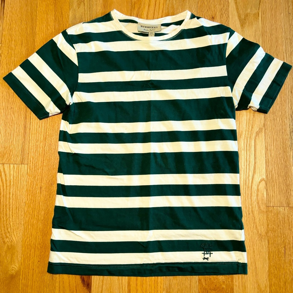 Burberry Green and White Striped Short Sleeve Tee